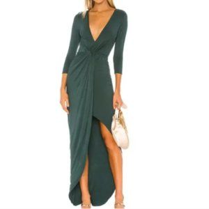 LOVERS AND FRIENDS Sz Small S Green Front Twist Detail Sundance Maxi Dress Slit